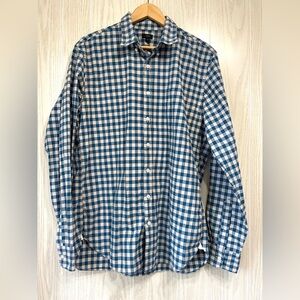 J Crew Mens Large Tall Shirt Blue & Gray Big Check Button Up Collar EUC